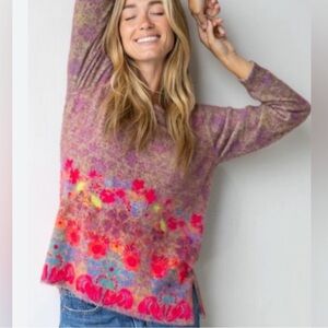 🌸 Natural Life Cozy Fuzzy Knit Sweater | Multicolor Floral | Size XS | NWT